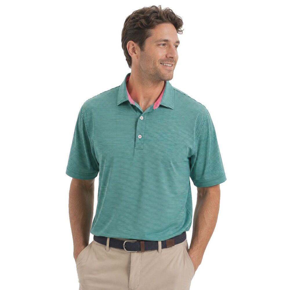 FootJoy FJ Mens XL Green Stiped Performance Golf Polo Pink Trim Stretch
